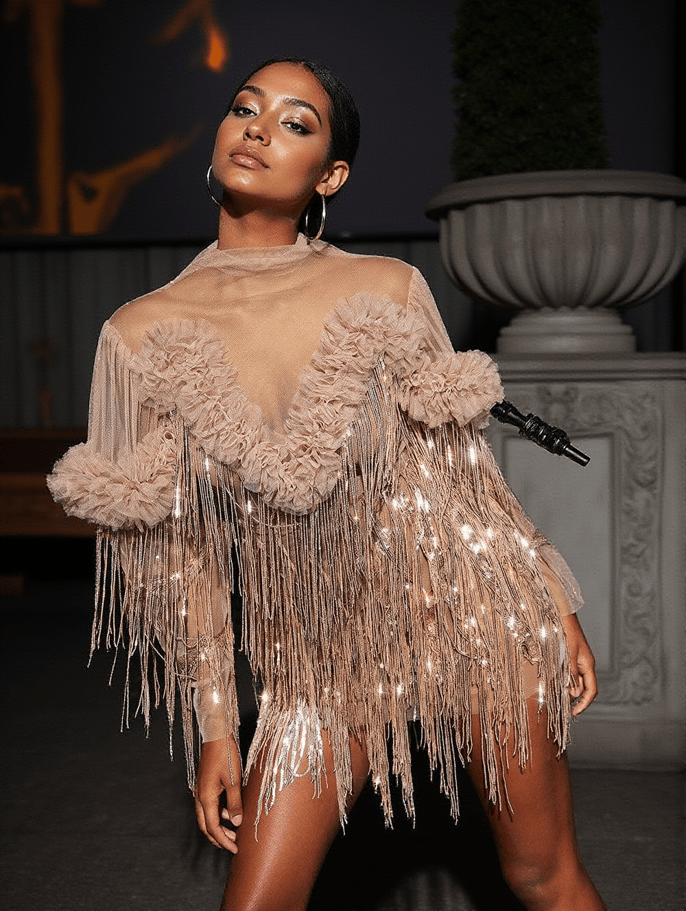 Sparrow Sequin Fringe Mini Dress In Champagne