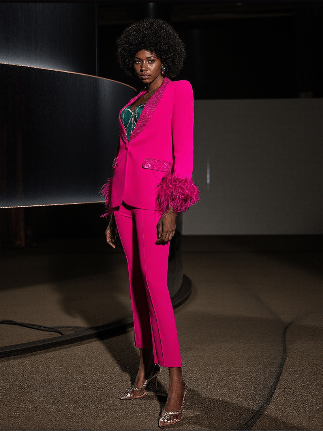 Blazer con piume e strass Viola