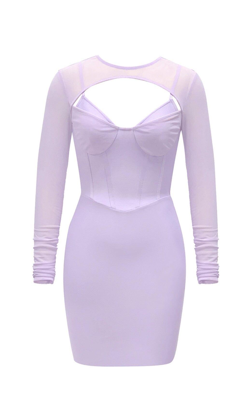 AIIZIE BANDAGE MESH HOLLOW MINI DRESS IN MAUVE - product image