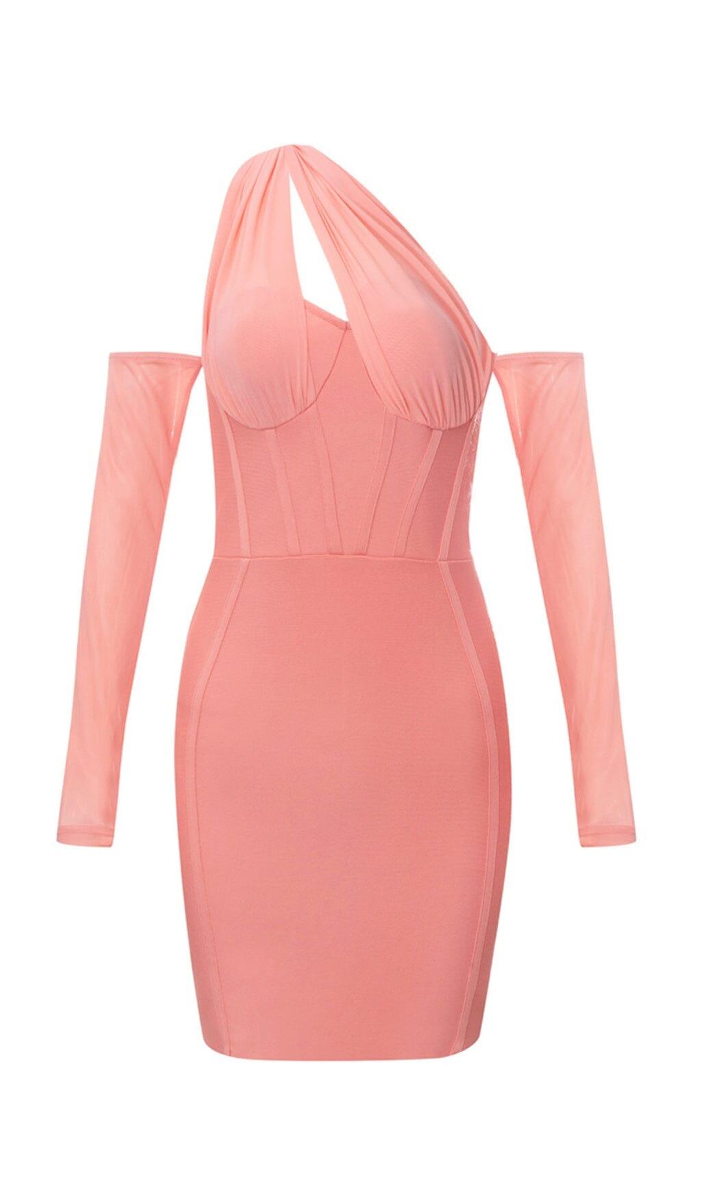 AIIZIE BANDAGE MESH IRREGULAR STRAPS MINI DRESS IN PINK - product image