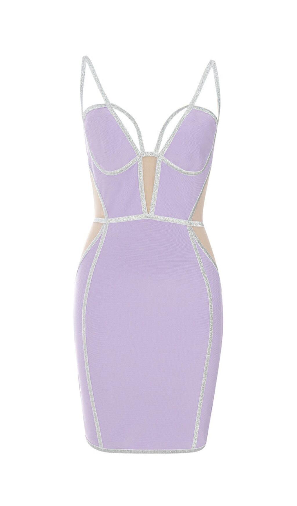 AIIZIE BANDAGE MESH MINI DRESS IN PURPLE - product image