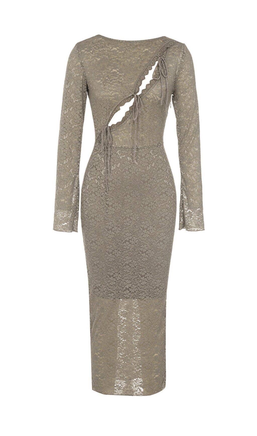 ABITO MIDI A MANICHE LUNGHE IN PIZZO FLOREALE