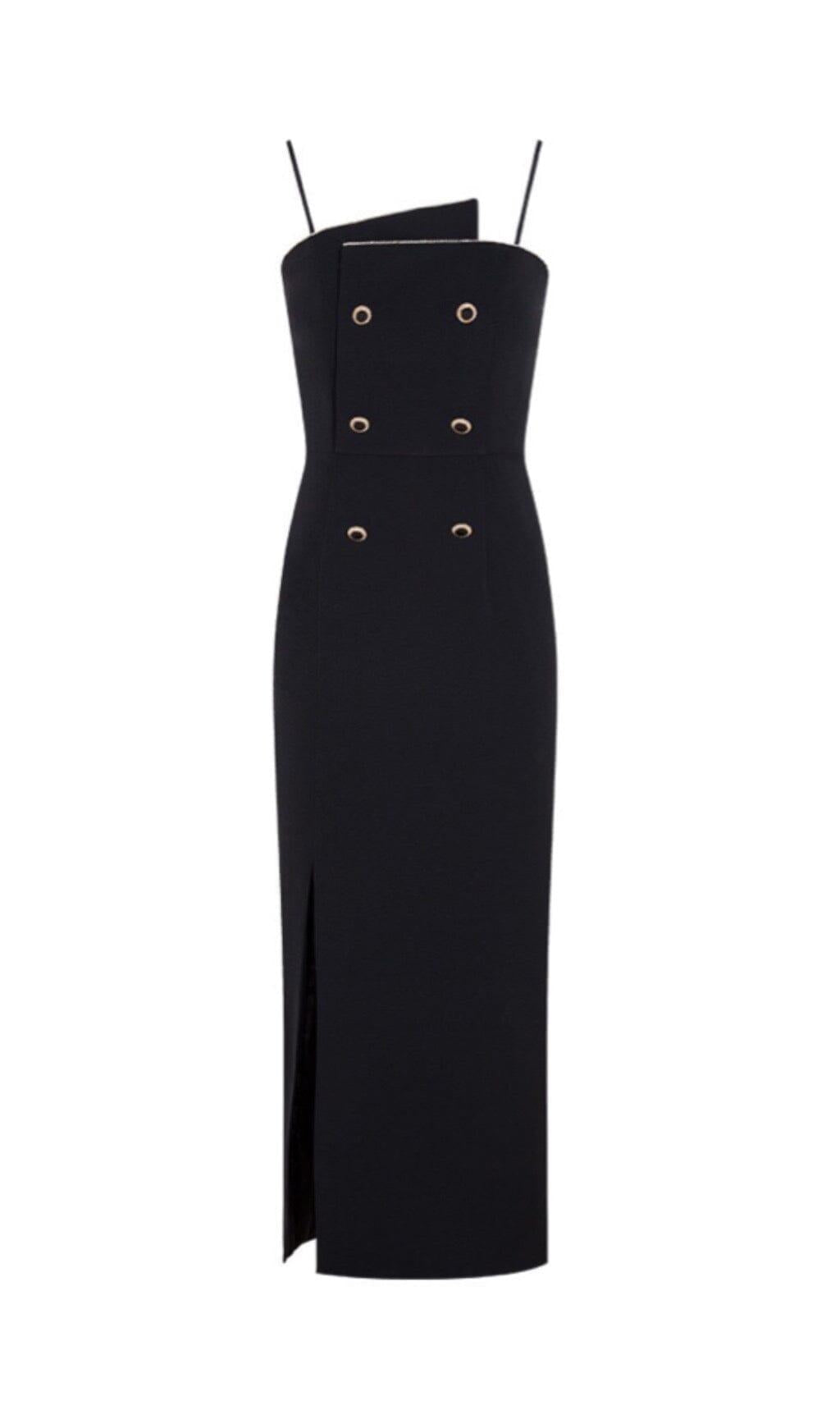 DOUBLE-BREASTED SUSPENDER DRESS IN BLACK – AIIZIE