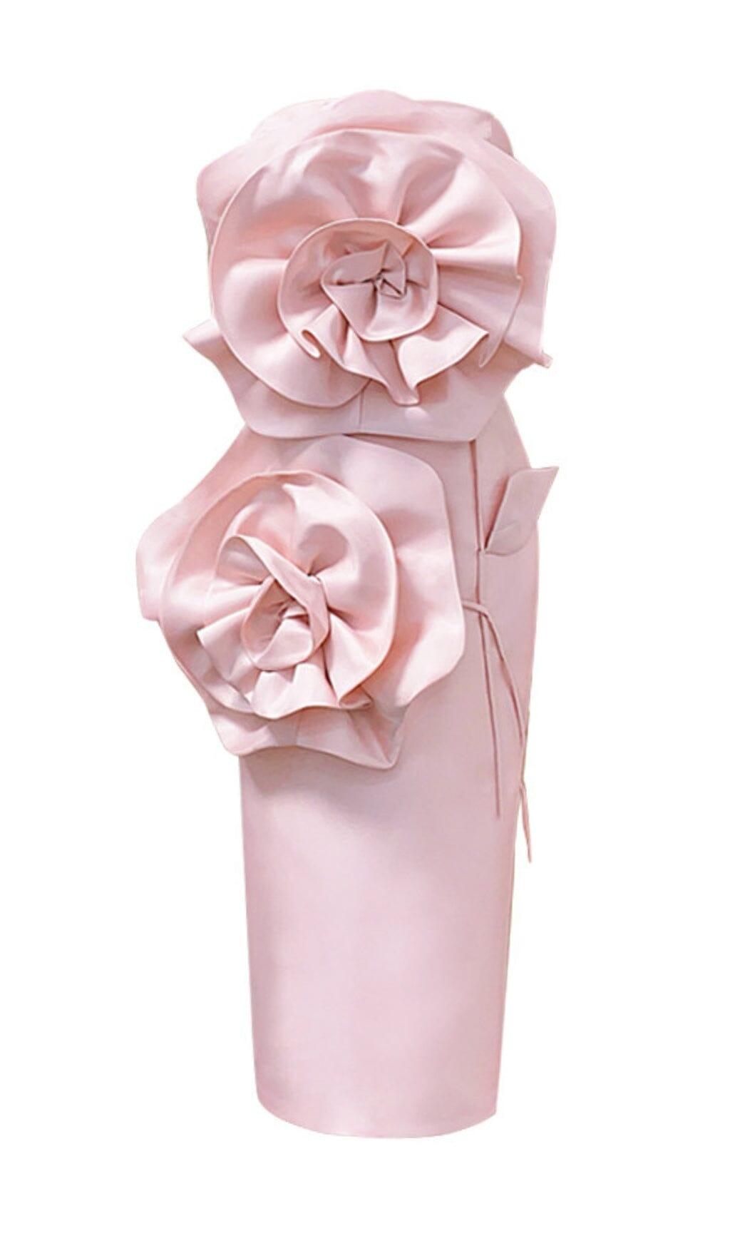 PINK MIDIKLEID MIT BLUMENMUSTER UND TRÄGERLOSEM TUBE-TOP