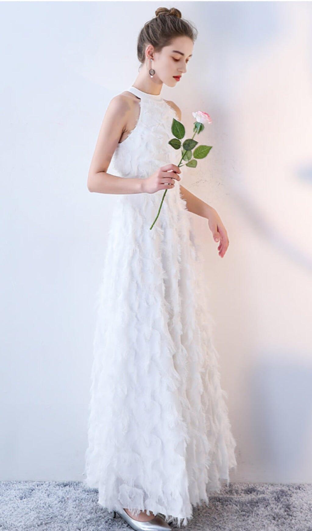 WEISSES ÄRMELLOSES RUNDHALS-MAXIKLEID MIT NECKHOLDER