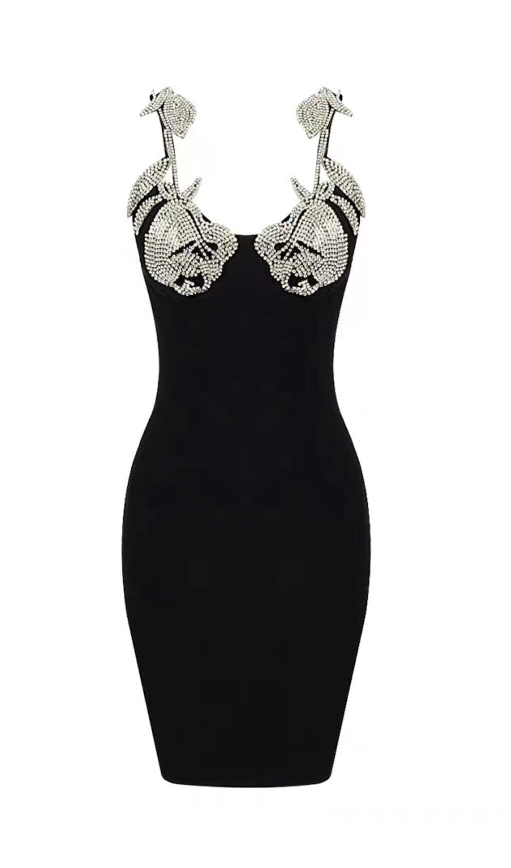 CRYSTALLISED BANDAGE MINI DRESS IN BLACK
