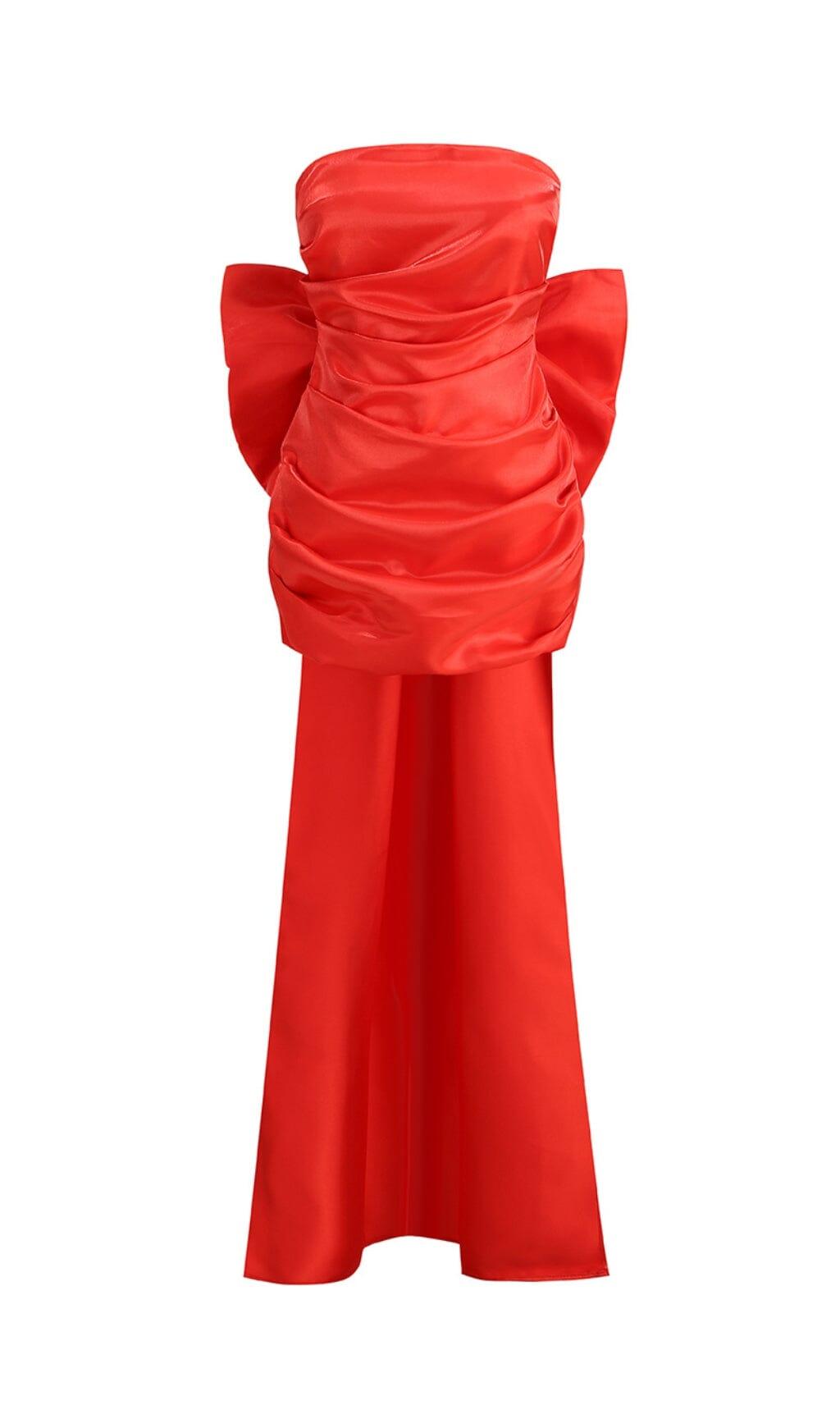 TRÄGERLOSES MINIKLEID MIT SCHLEIFE IN ROT