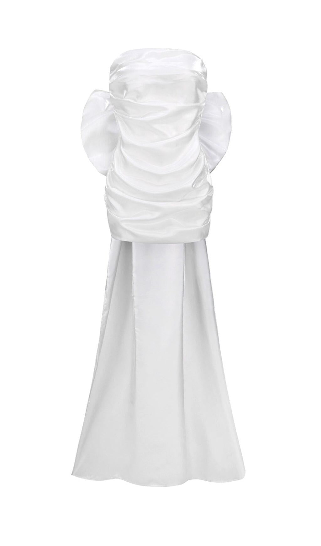 TRÄGERLOSES MINIKLEID MIT SCHLEIFE IN WEISS