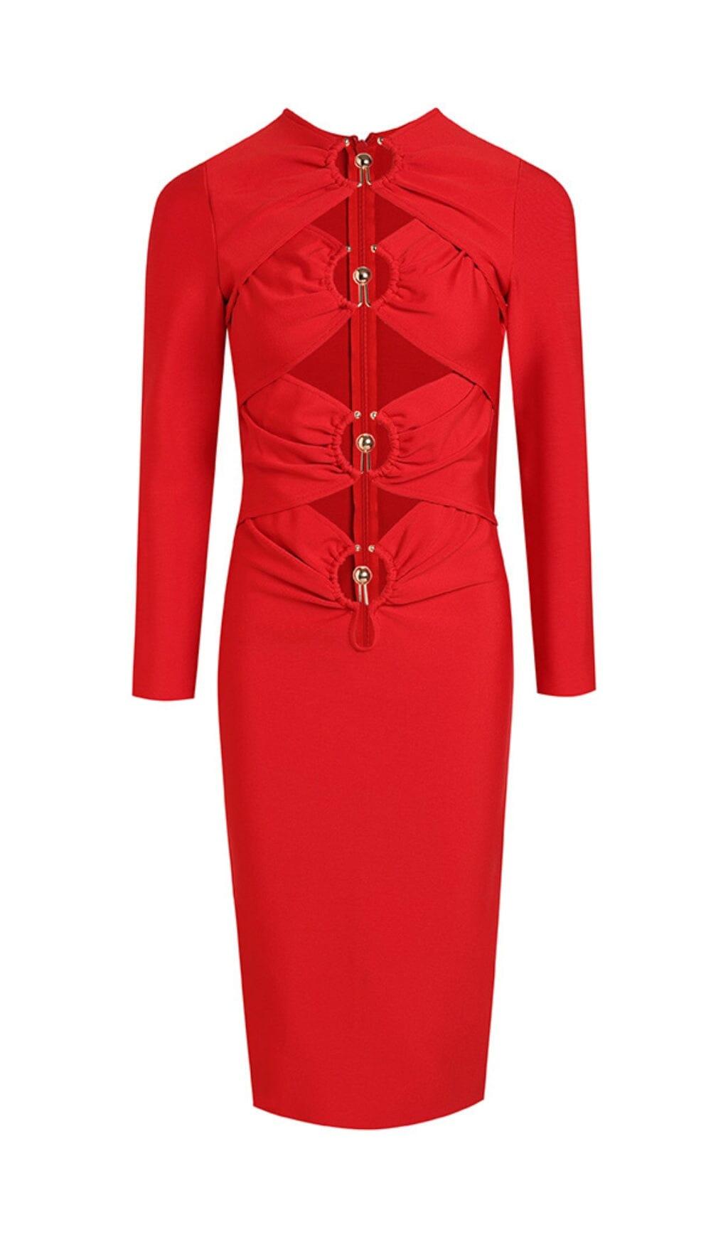 ABITO MIDI CON BENDAGGI ROSSO