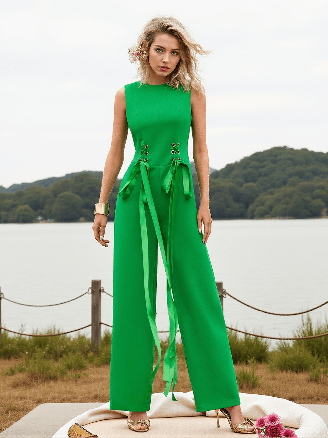 SAMIR SLEEVELESS LACING JUMPSUIT