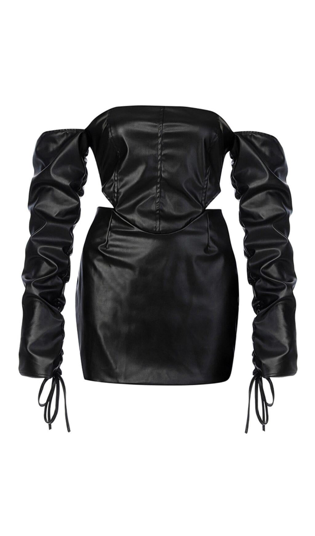 OVERSIZED LEATHER OFF SHOULDER BODYCON MINI DRESS – AIIZIE