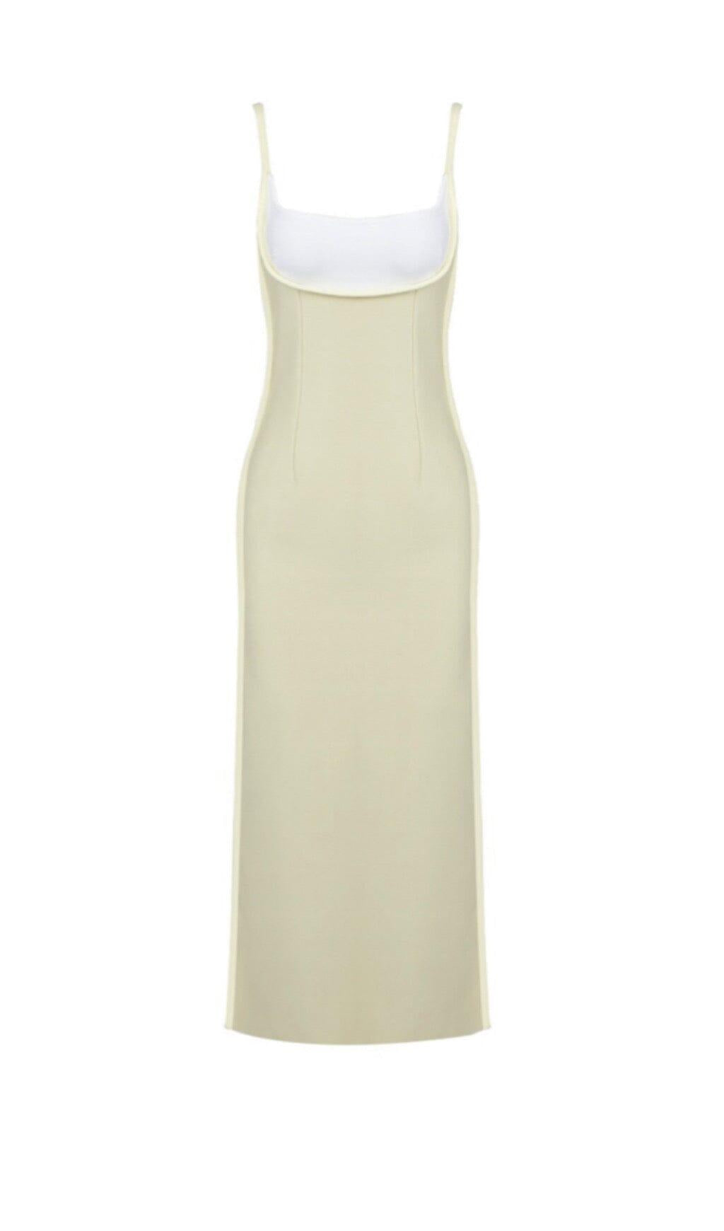 ABITO MIDI CON BRETELLE COLOR BLOCK VERDE LATTUGA