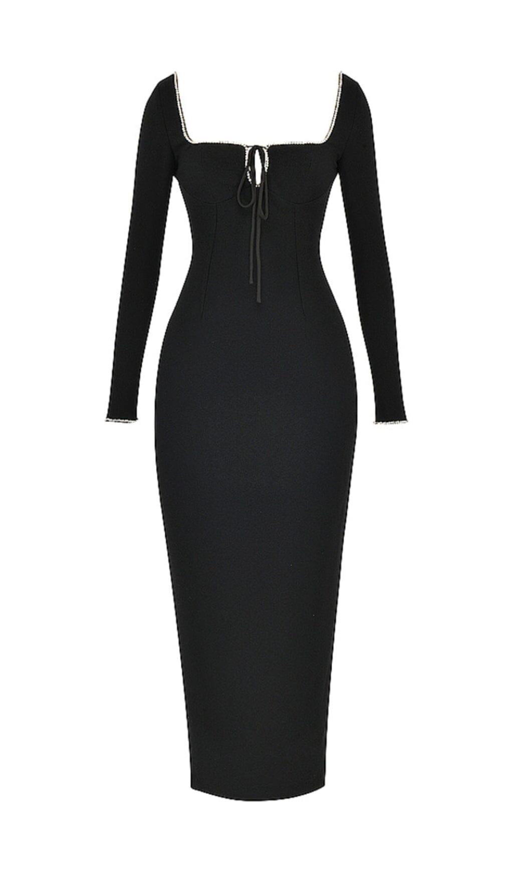 SCHWARZES MAXIKLEID MIT KRISTALLVERZIERUNG