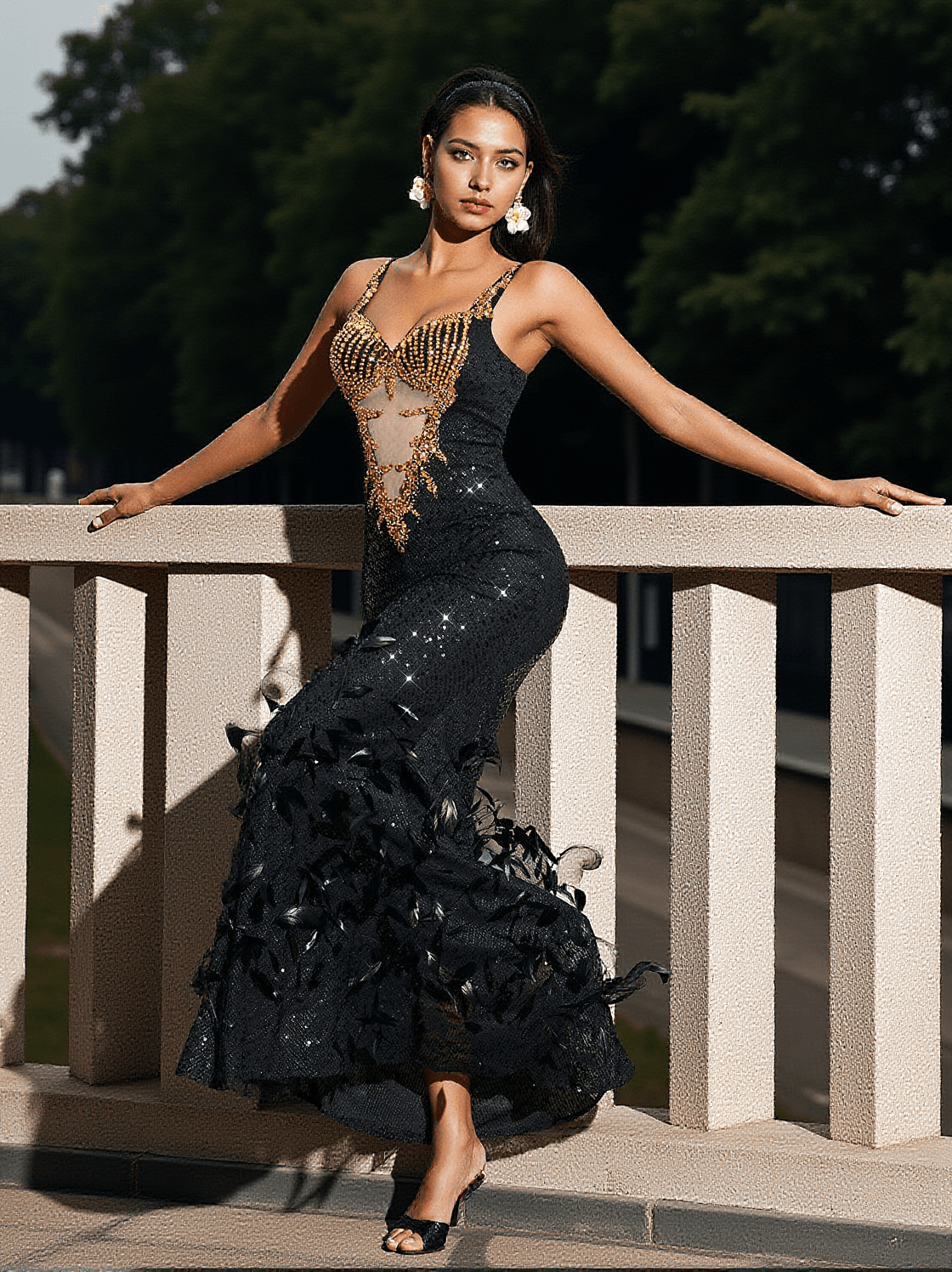 ABITO ZANE CON STRASS E PIUME E PAILLETTES