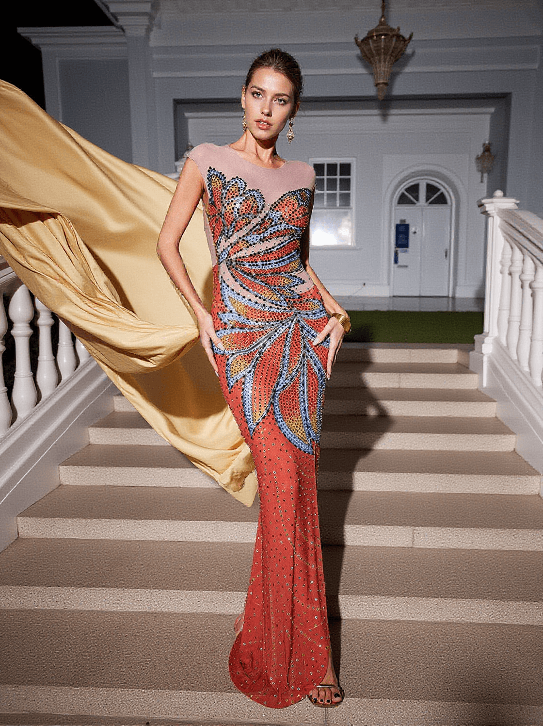 Hank Maxikleid aus Netzstoff mit Strassbesatz