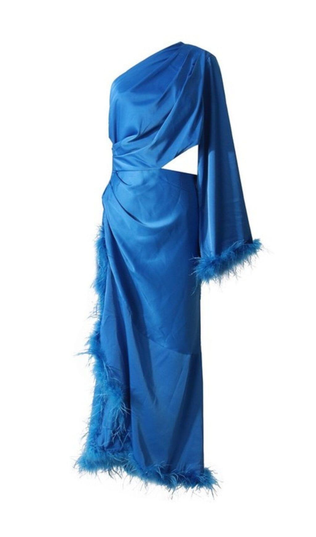 ABITO MONOSPALLA PATCHWORK CON PIUME