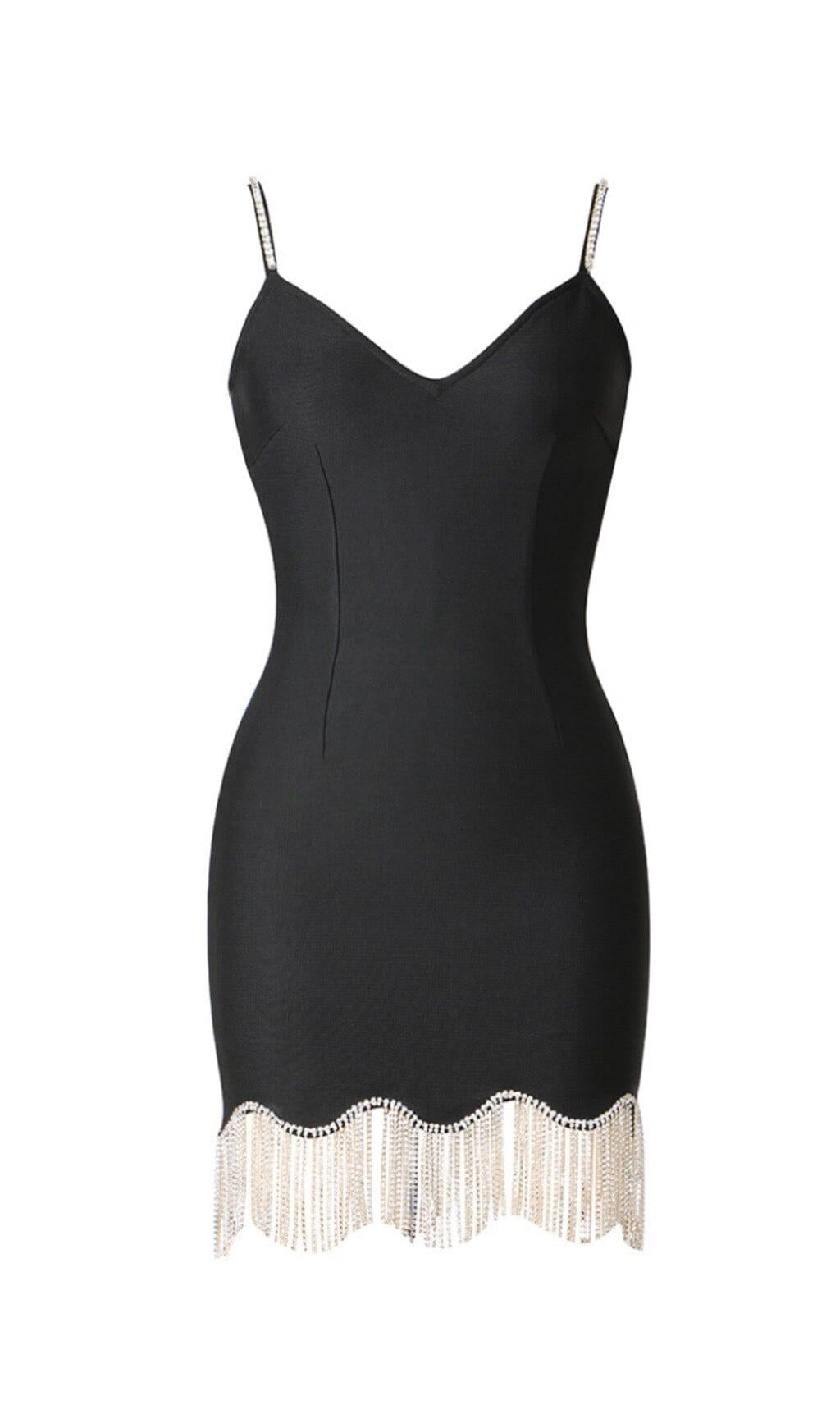 Gewelltes Strapskleid mit Fransen in Schwarz