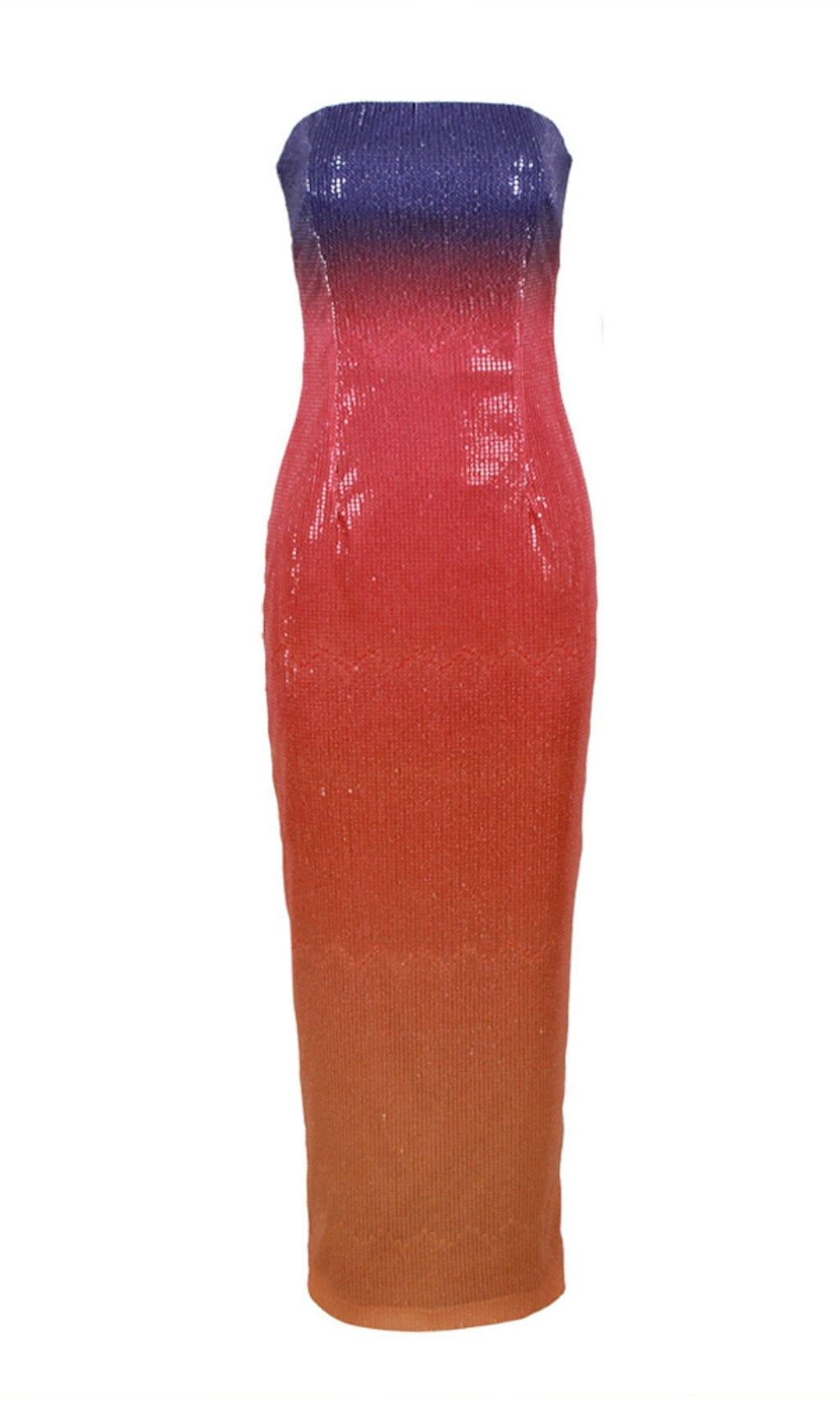 ABITO MIDI CON PAILLETTES SUNSET E SPALLE SCOPERTE