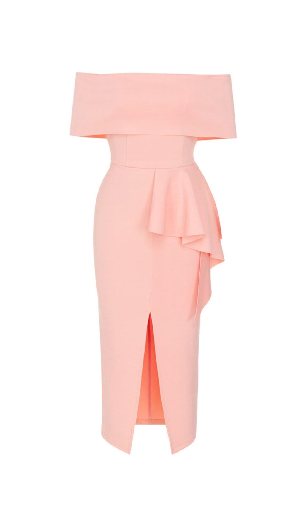 ABITO IN MAGLIA ADERENTE CON SPALLE SCOPERTE ROSA