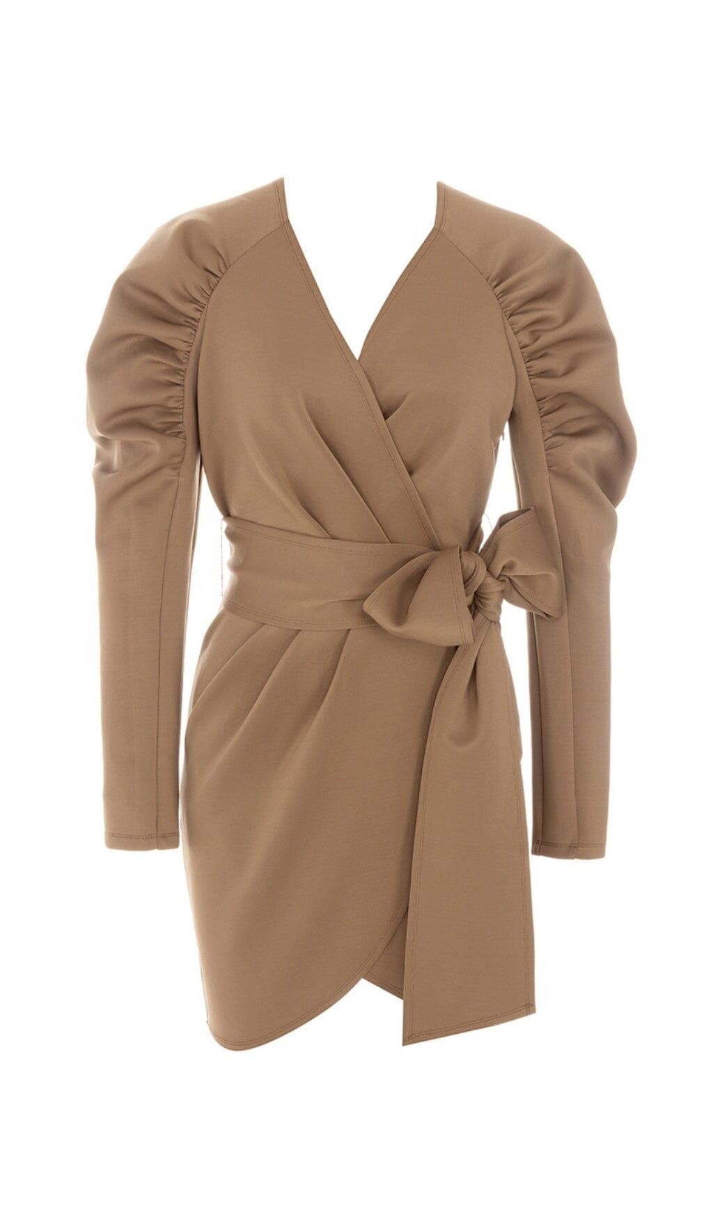 STRETCH-MINIKLEID MIT LANGEN ÄRMELN IN PERGAMENT