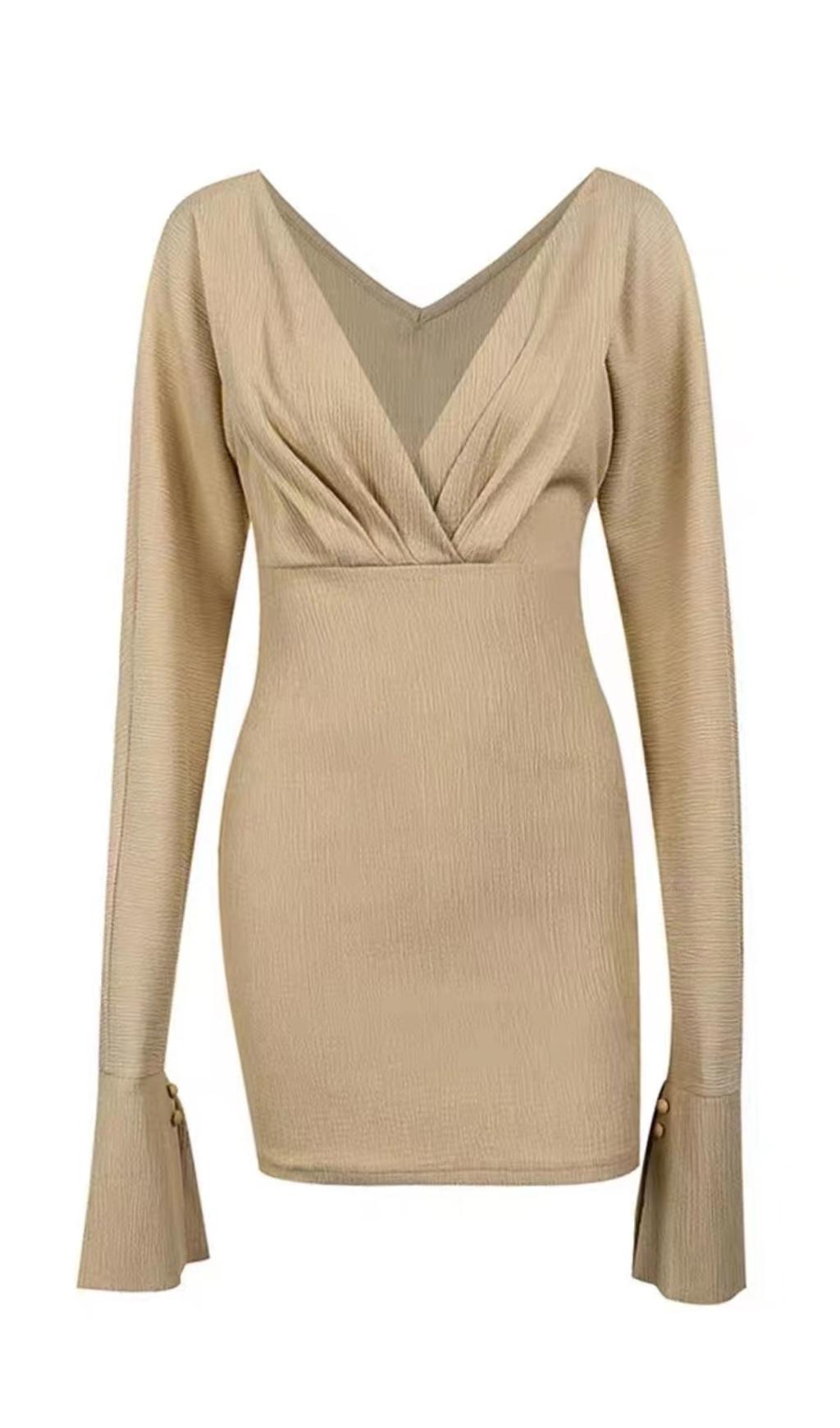 MINI ABITO A MANICHE LUNGHE CON SCOLLO A V