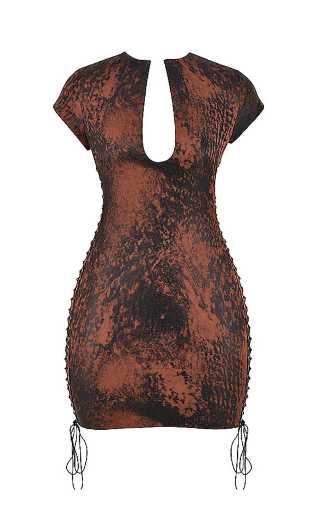 MINIKLEID MIT SCHNÜRUNG IN ANTIKKUPFER