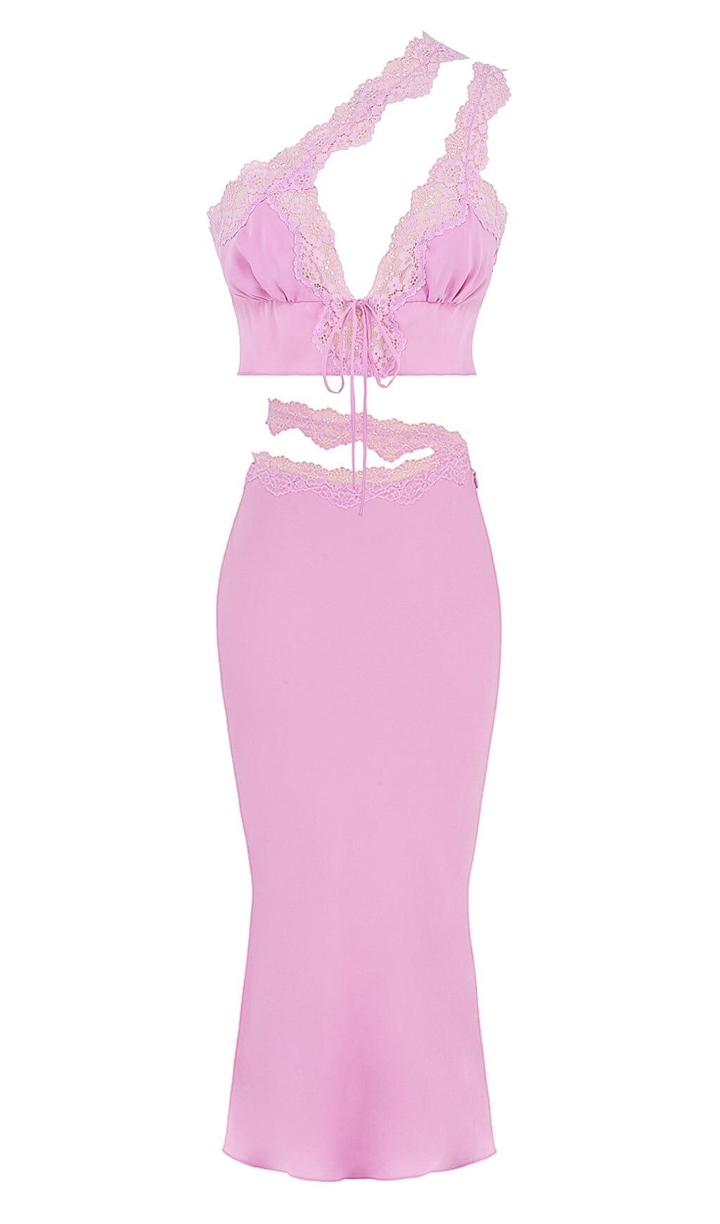 ROSA ZWEITEILIGER ANZUG MIT SPITZENBESATZ