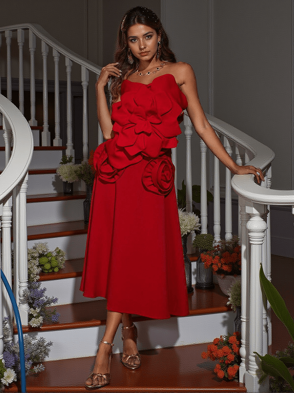 Bayard – Trägerloses Top mit Blumenmuster in Rot