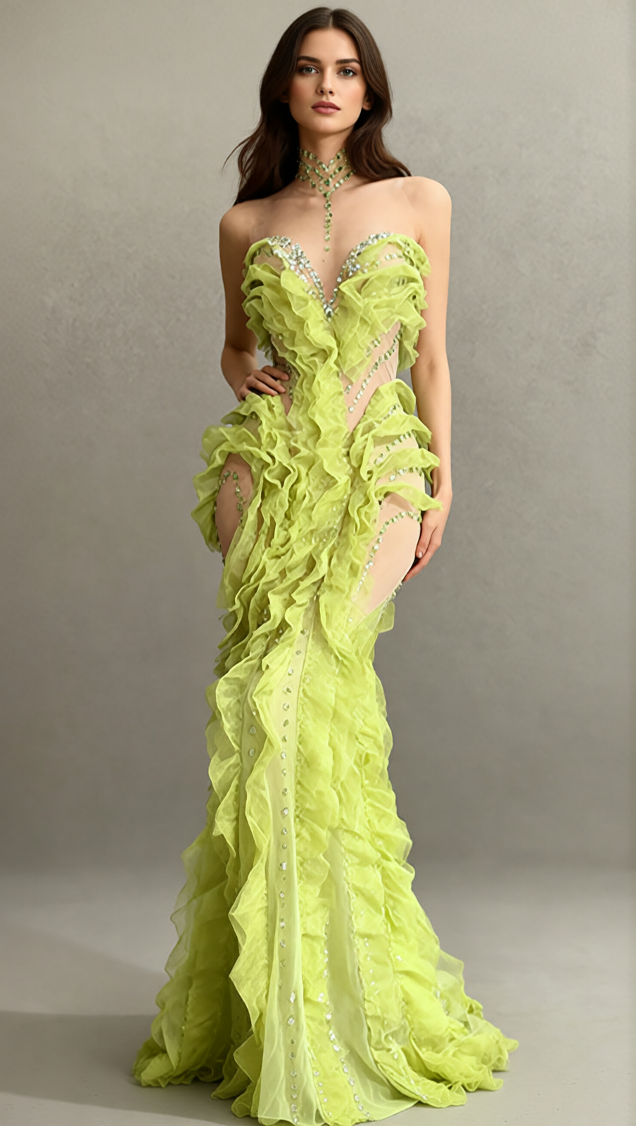 Jaela Yellow Diamante Ruffle Maxi Dress - Glamorous Strapless Gala Gown