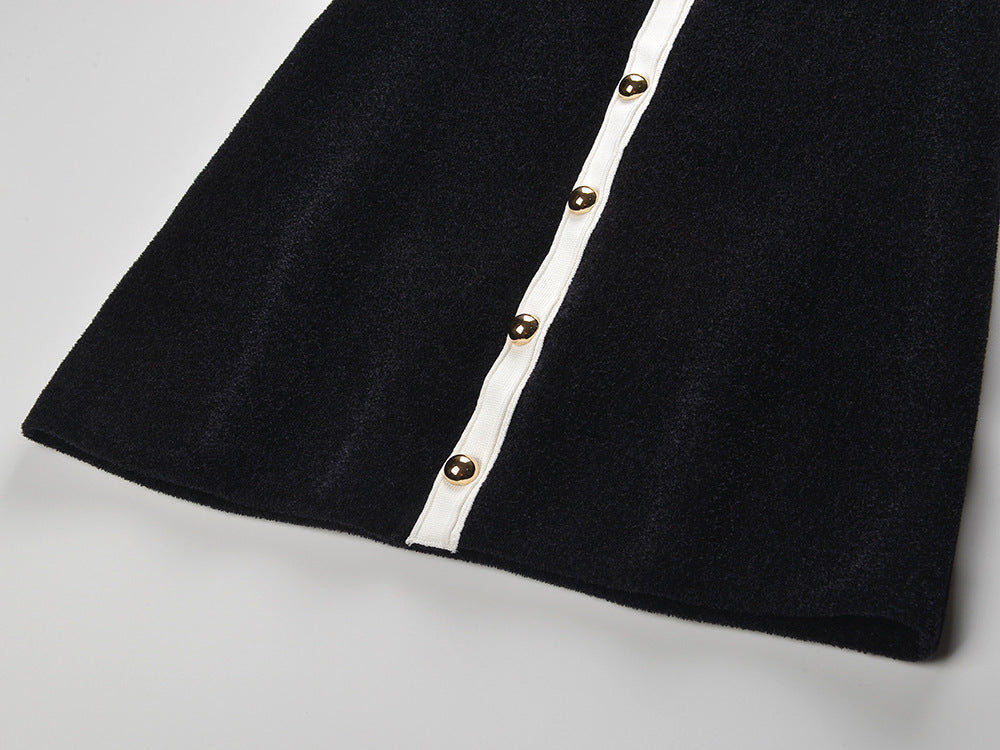 AIIZIE Jenne Black Sleeveless Mini Dress with Contrast Trim & Gold Button Details - product image