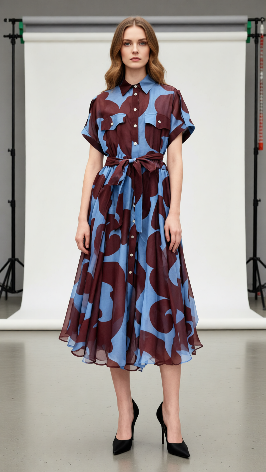 AIIZIE Jeroen Abstract Print Midi Shirt Dress - Effortless Chic & Versatile Style - product image
