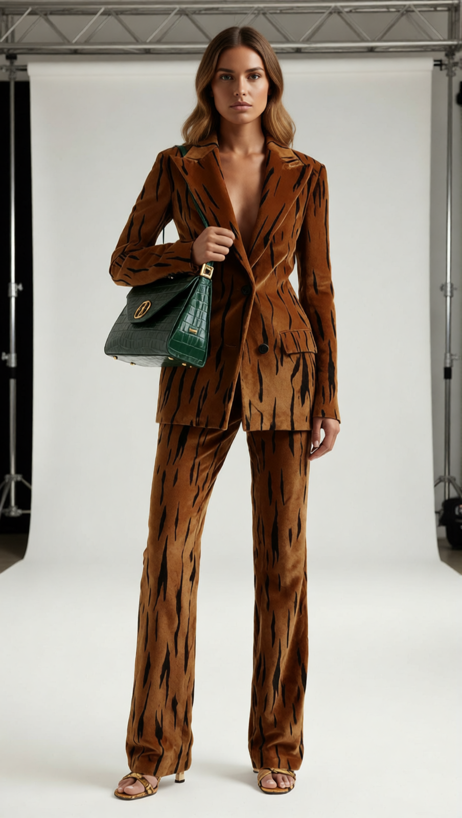 Jerrica Velvet Tiger Stripe Power Suit Set | Women's Luxe Blazer & Pants
