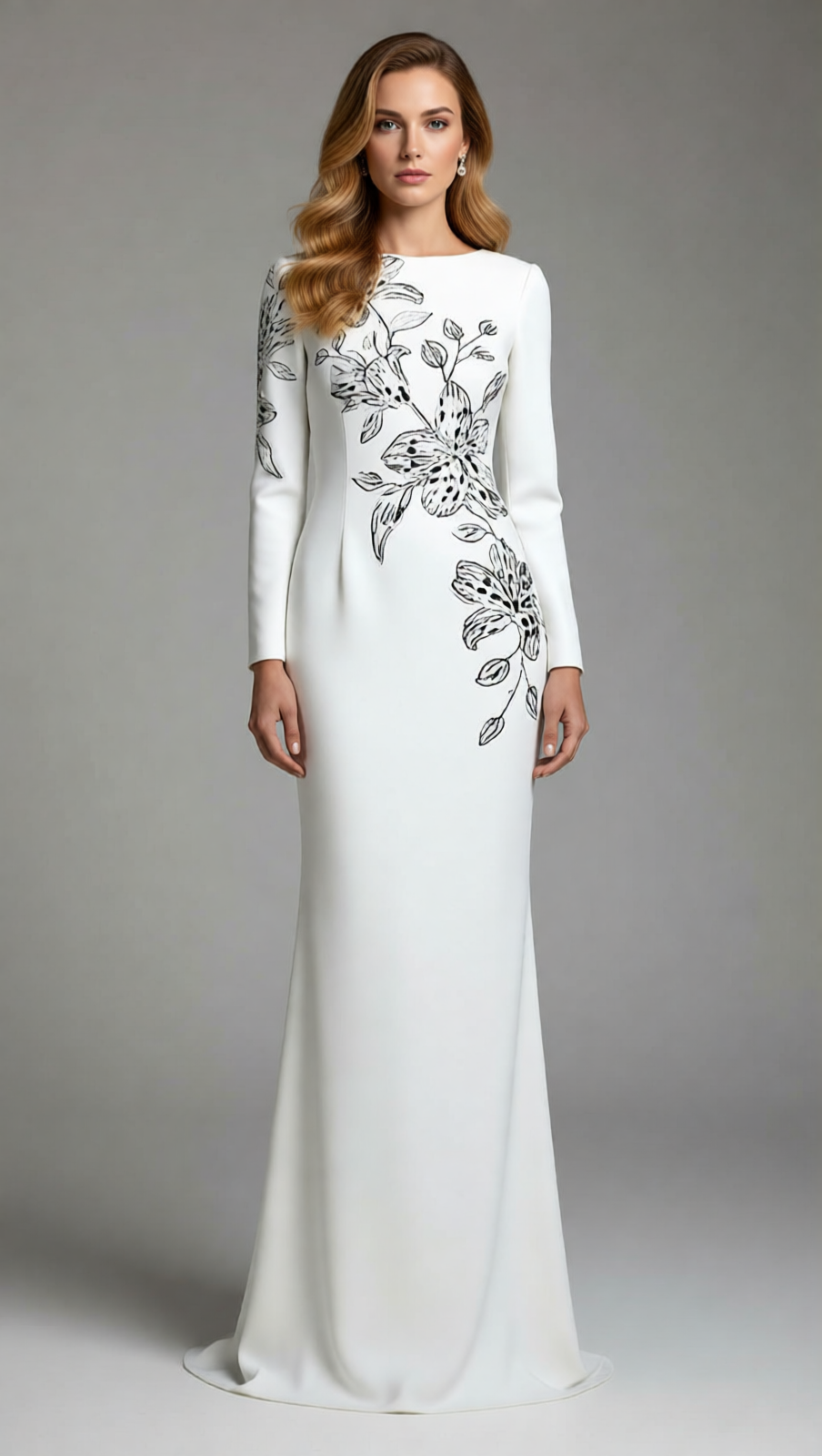 Jessica White Floral Embellished Evening Gown - Elegant Black & White Formal Dress