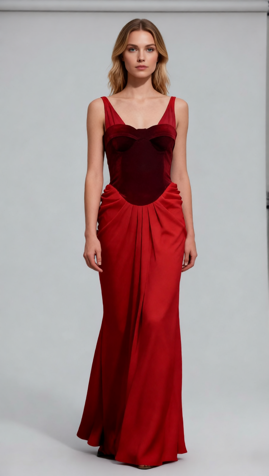 Jette Red Velvet Draped Maxi Gown | Elegant Formal Evening Dress