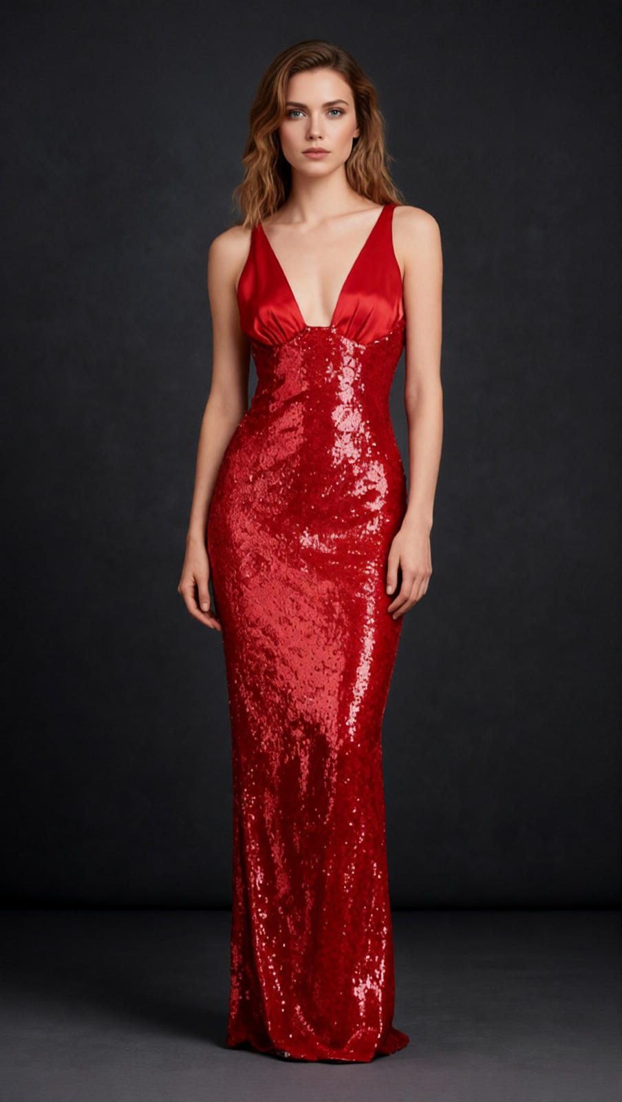 Jin Red Sequin Maxi Dress | Glamorous Deep V-Neck Gown