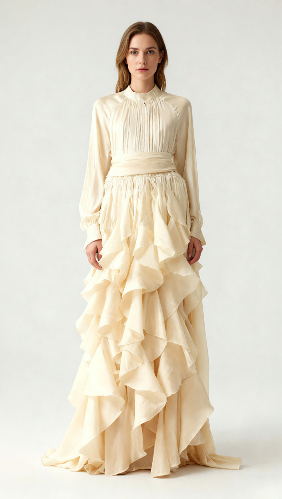 Joop Romantic Ruffle Maxi Dress - Elegant Long Sleeve Gown