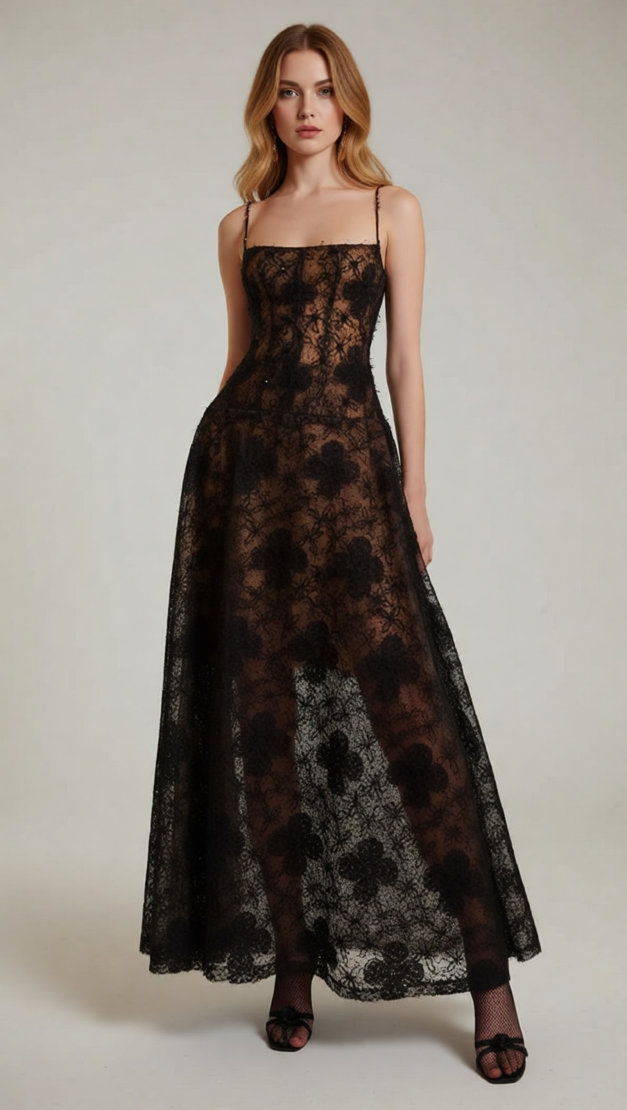 Jora Black Plush Floral Maxi Gown | Opulent Evening & Gala Dress for Women