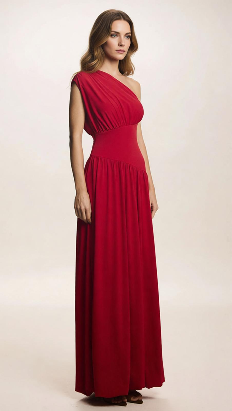 Jordon Red One-Shoulder Maxi Dress: Stunning Gala & Wedding Guest Gown