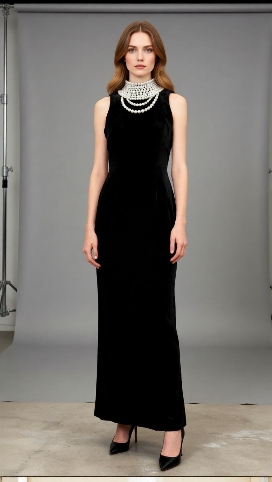 Jovana Black Velvet Pearl Collar Backless Maxi Dress - Luxe Evening Gown