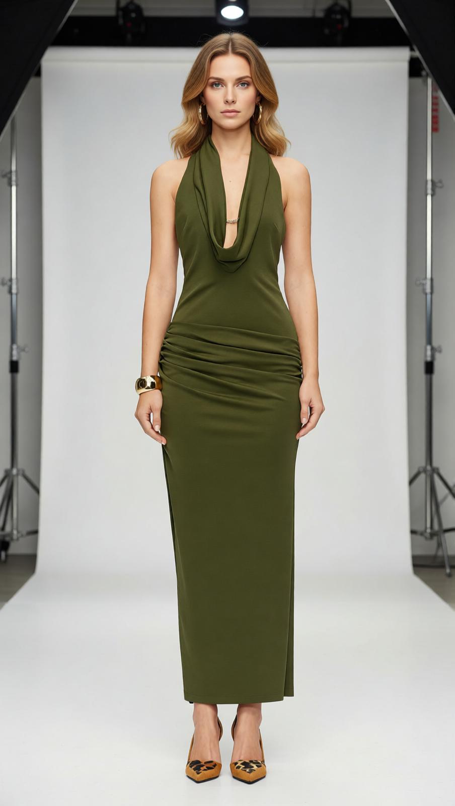 green halter backless maxi dress Juarez Color:Blackberry