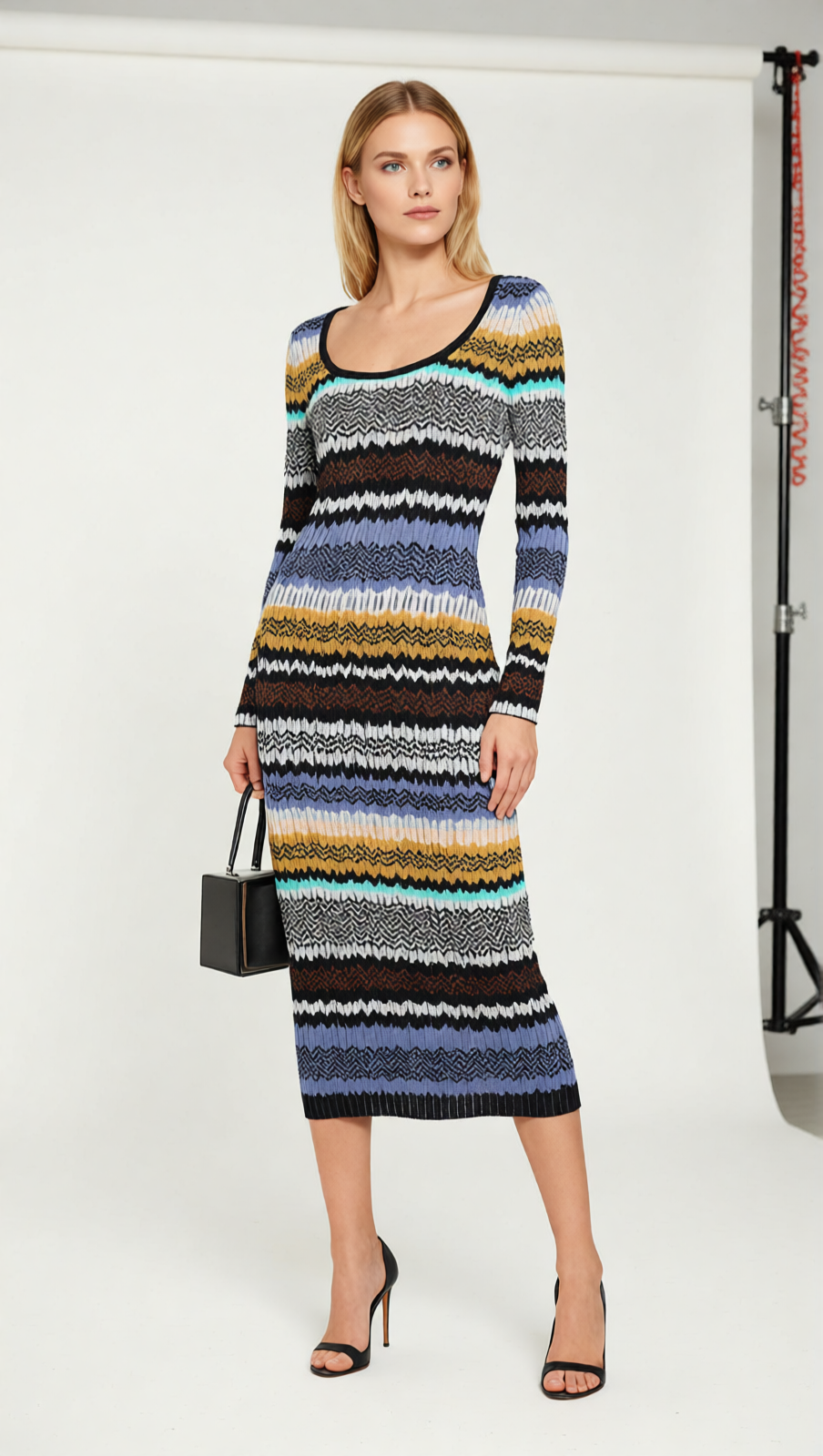 Juliette Vibrant Wavy Stripe Knit Long Sleeve Midi Dress