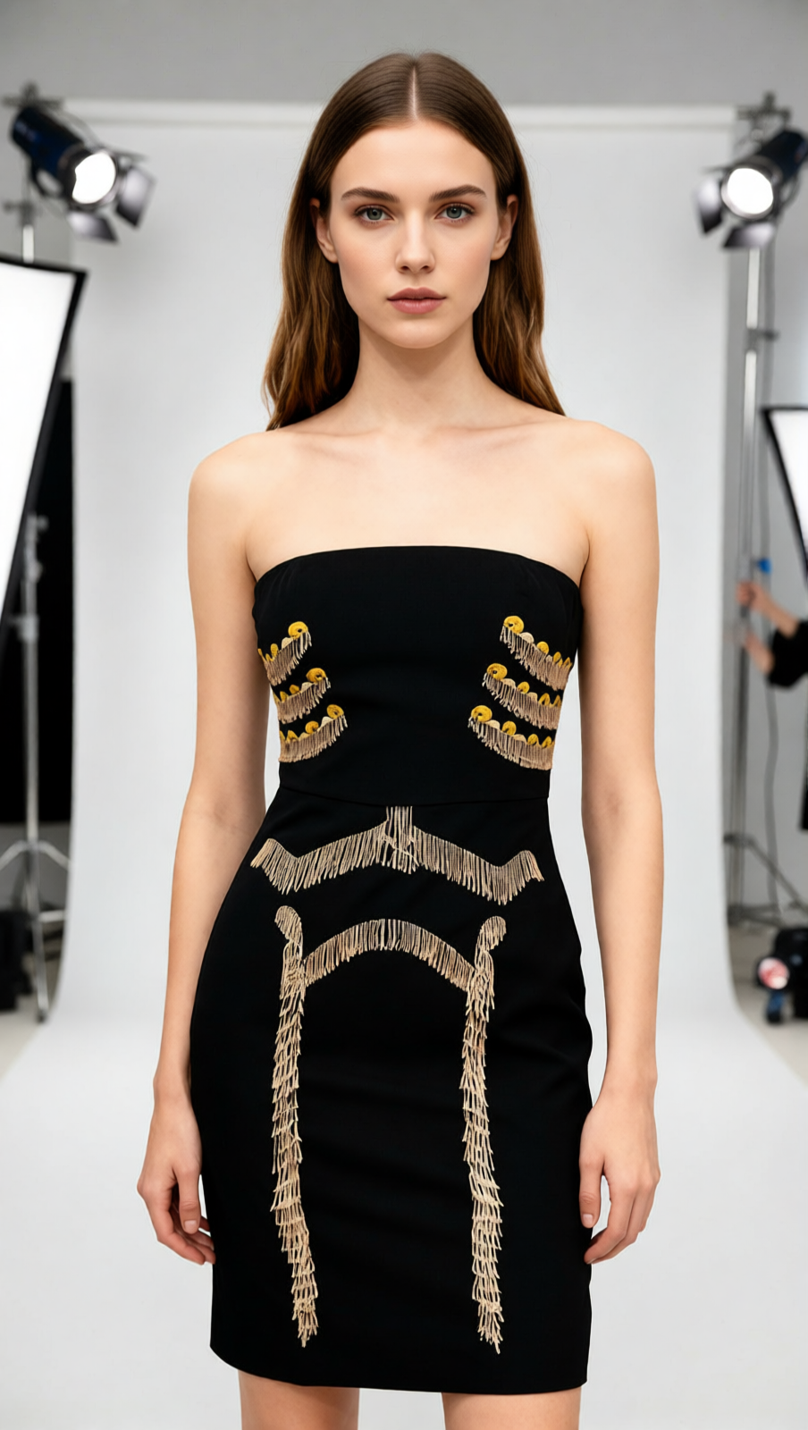 Julissa Black Strapless Tassel Mini Dress | Chic Fringe Bodycon Party Style