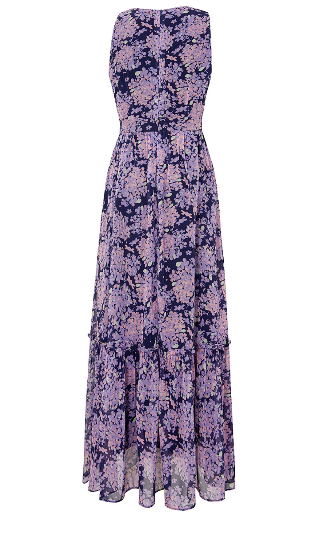 Lilafarbenes ärmelloses Maxikleid mit Blumenmuster