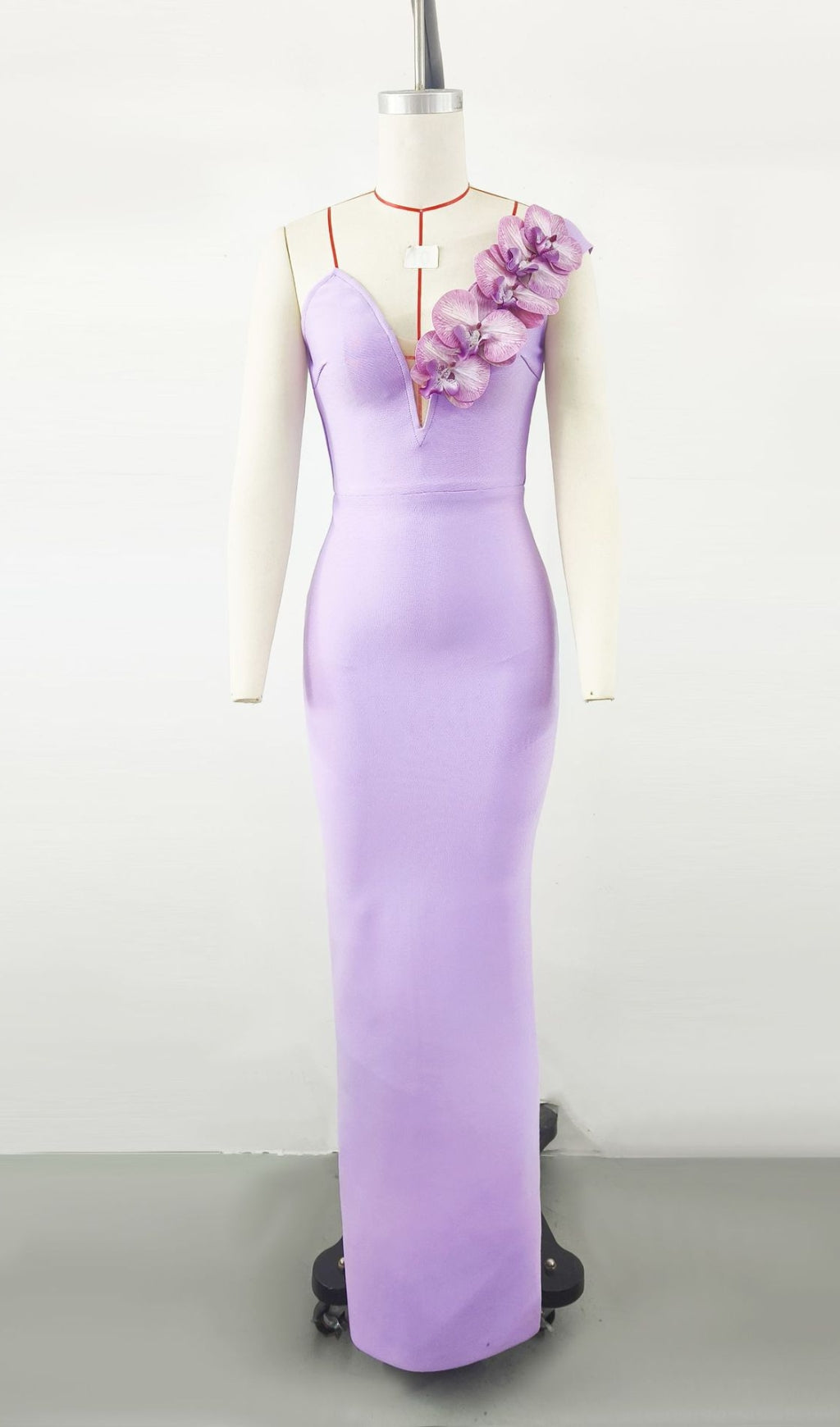 LILA ONE-SHOULDER BANDAGE SPLIT MAXIKLEID MIT BLUMENMUSTER