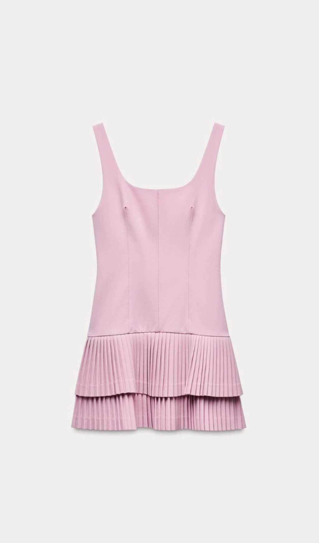 PINK Plissiertes Minikleid mit Lagendesign und quadratischem Ausschnitt