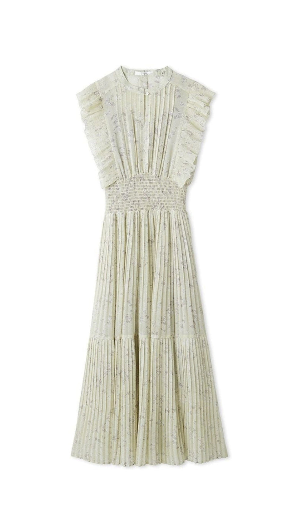 AUDREY SLEEVELESS PLEATED FLORAL MIDI DRESS IN MINT GREEN