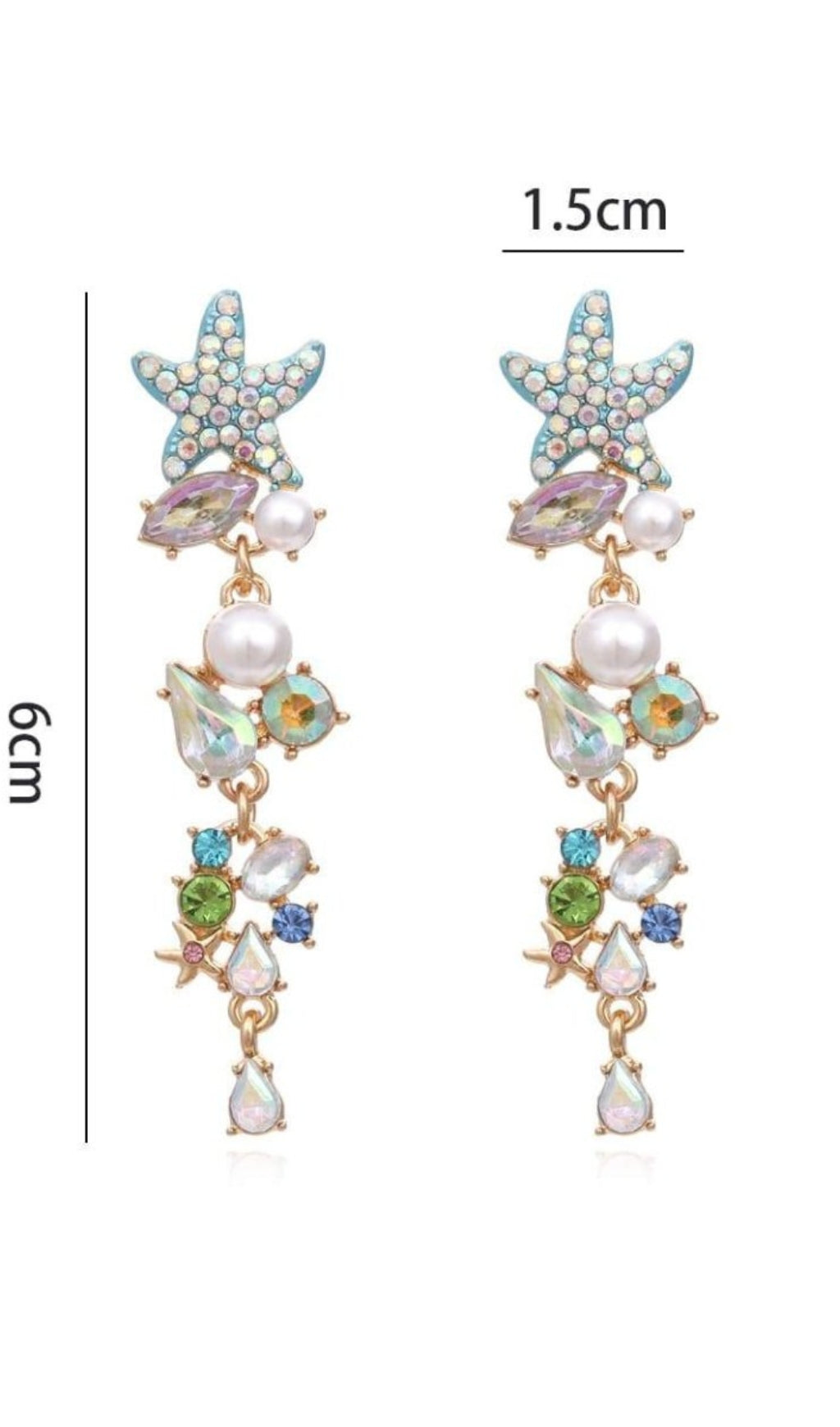 AIIZIE ENAMEL CRYSTAL PEARL STARFISH DROP EARRINGS - product image