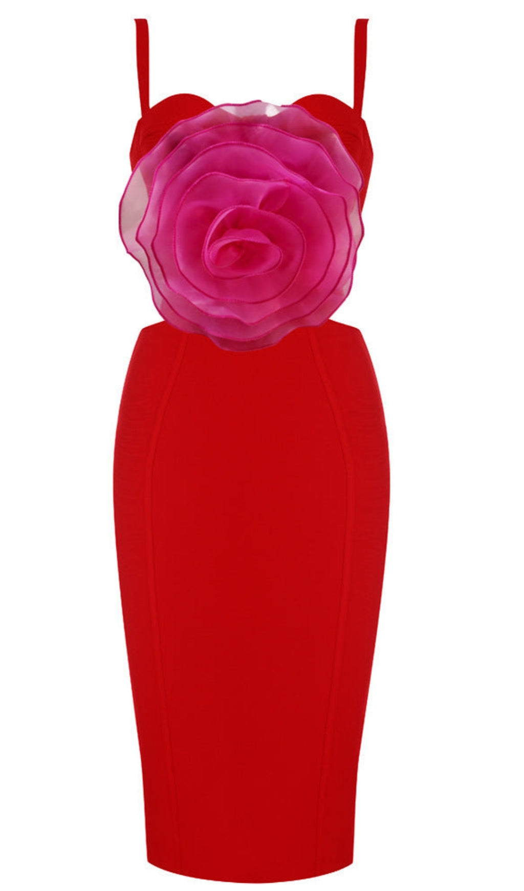 JACEY MESH FLOWER BANDAGE MIDI DRESS
