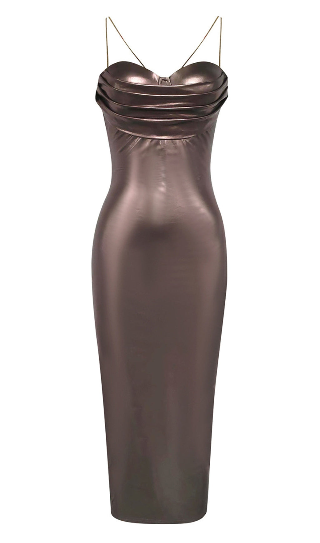 Satin-Cowl-Neck-Träger-Midikleid in Bronze