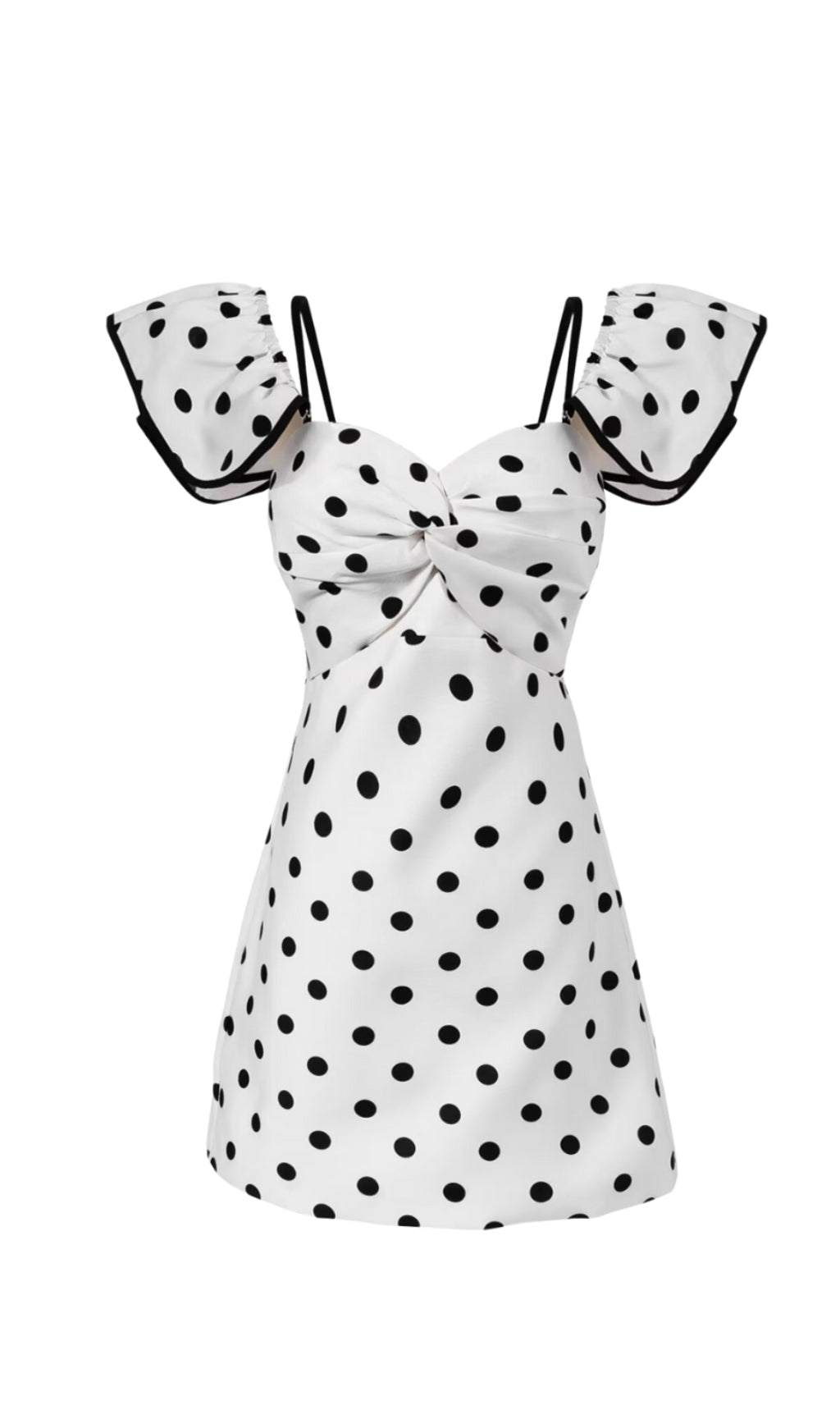 Hermosa – Schulterfreies Minikleid mit Punkten in Weiß